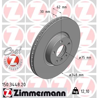 Слика на кочионен диск ZIMMERMANN COAT Z 150.3448.20 за BMW X5 E70 xDrive 35 i - 320 коњи бензин