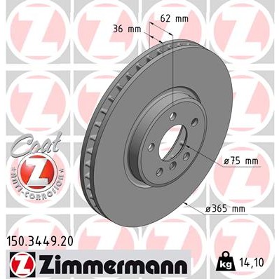 Слика на кочионен диск ZIMMERMANN COAT Z 150.3449.20 за BMW X5 E70 xDrive 48 i - 355 коњи бензин