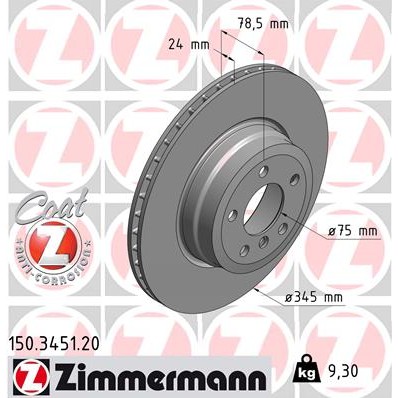 Слика на кочионен диск ZIMMERMANN COAT Z 150.3451.20 за BMW X6 F86 xDrive 40 d - 313 коњи дизел