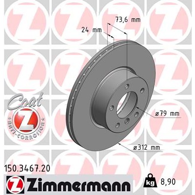 Слика на кочионен диск ZIMMERMANN COAT Z 150.3467.20 за BMW 1 F20 120 i - 184 коњи бензин