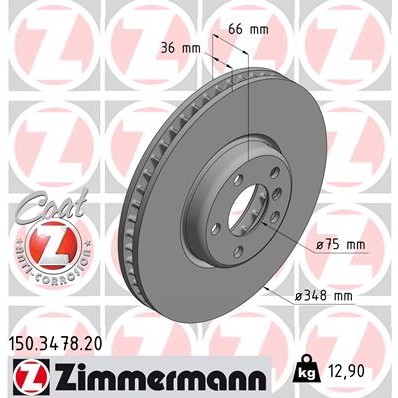 Слика на Кочионен диск ZIMMERMANN COAT Z 150.3478.20 за BMW 6 Cabrio F12 640 d - 313 коњи дизел