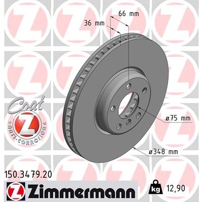 Слика на кочионен диск ZIMMERMANN COAT Z 150.3479.20 за BMW 6 Coupe F13 640 i - 320 коњи бензин