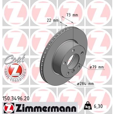 Слика на кочионен диск ZIMMERMANN COAT Z 150.3496.20 за BMW 1 F21 116 d - 116 коњи дизел