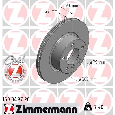 Слика на кочионен диск ZIMMERMANN COAT Z 150.3497.20 за BMW 3 Sedan F30 F35 F80 318 d xDrive - 143 коњи дизел