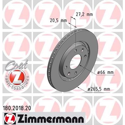Слика на кочионен диск ZIMMERMANN COAT Z 180.2018.20 за Citroen Xantia Estate X1 1.8 i - 90 коњи бензин