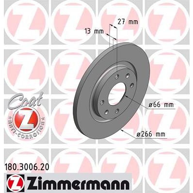 Слика на кочионен диск ZIMMERMANN COAT Z 180.3006.20 за Citroen Berlingo MF 1.1 i (MFHDZ, MFHFX) - 60 коњи бензин