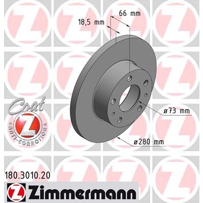 Слика на кочионен диск ZIMMERMANN COAT Z 180.3010.20 за Fiat Ducato BUS 230 2.8 JTD 4x4 - 128 коњи дизел