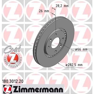 Слика на кочионен диск ZIMMERMANN COAT Z 180.3012.20 за Peugeot 406 Saloon 1.6 - 88 коњи бензин