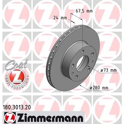 Слика на кочионен диск ZIMMERMANN COAT Z 180.3013.20 за Citroen Jumper BUS 230P 2.0  4x4 - 109 коњи бензин