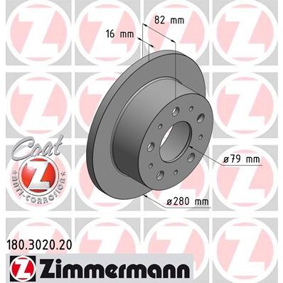 Слика на кочионен диск ZIMMERMANN COAT Z 180.3020.20 за Citroen Jumper BOX 244 2.2 HDi - 101 коњи дизел