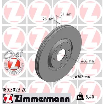 Слика на кочионен диск ZIMMERMANN COAT Z 180.3023.20 за Citroen C4 Picasso UD 1.6 THP 155 - 156 коњи бензин