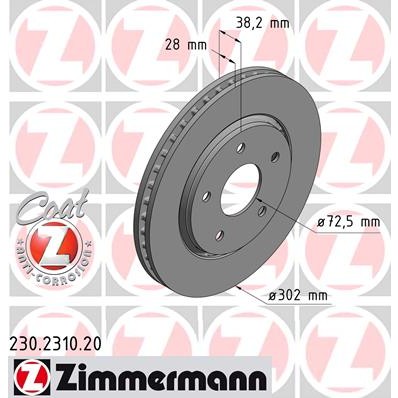 Слика на кочионен диск ZIMMERMANN COAT Z 230.2310.20 за Fiat Freemont JC 2.0 JTD - 163 коњи дизел