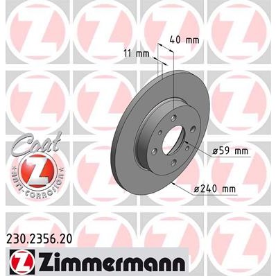Слика на кочионен диск ZIMMERMANN COAT Z 230.2356.20 за Fiat Cinquecento 170 0.9 i.e. S (170AF, 170CF) - 40 коњи бензин