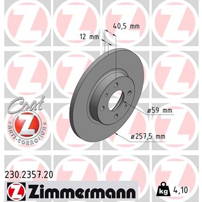 Слика на кочионен диск ZIMMERMANN COAT Z 230.2357.20 за Lancia Y (840A) 1.2 (840AA, 840AF1A) - 60 коњи бензин