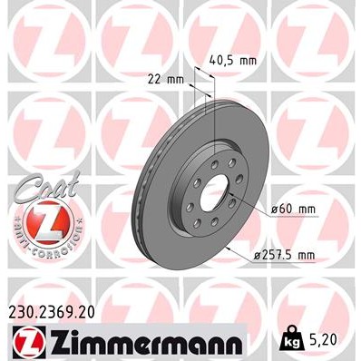 Слика на кочионен диск ZIMMERMANN COAT Z 230.2369.20 за Opel Corsa E 1.2 - 69 коњи бензин