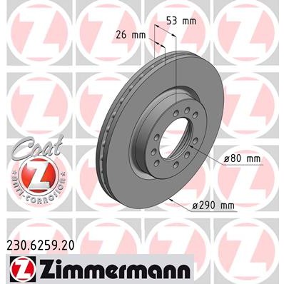 Слика на кочионен диск ZIMMERMANN COAT Z 230.6259.20 за камион Iveco Daily 2 Bus Box 65 C 17 - 166 коњи дизел