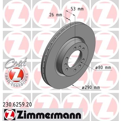 Слика на кочионен диск ZIMMERMANN COAT Z 230.6259.20 за камион Iveco Daily 2 Platform 65 C 14 - 136 коњи дизел