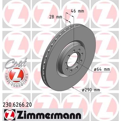 Слика на кочионен диск ZIMMERMANN COAT Z 230.6266.20 за камион Iveco Daily 2006 Platform 35S17 W, 35S17 WD - 170 коњи дизел