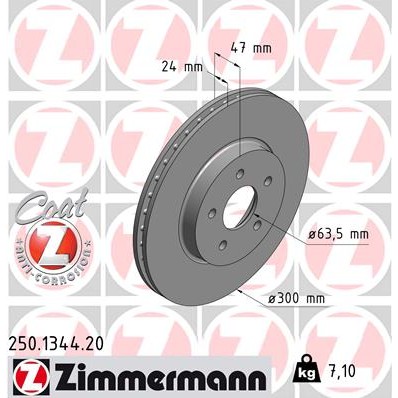 Слика на кочионен диск ZIMMERMANN COAT Z 250.1344.20 за Ford Mondeo 3 (B5Y) 3.0 V6 24V - 204 коњи бензин