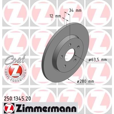 Слика на кочионен диск ZIMMERMANN COAT Z 250.1345.20 за Ford Mondeo 3 Clipper (BWY) 2.0 16V - 146 коњи бензин