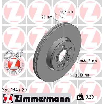 Слика на кочионен диск ZIMMERMANN COAT Z 250.1347.20 за VW Transporter T4 Platform 2.4 D - 75 коњи дизел