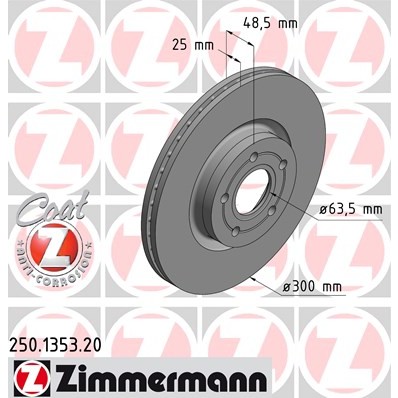 Слика на кочионен диск ZIMMERMANN COAT Z 250.1353.20 за Volvo C30 2.0 FlexFuel - 146 коњи Бензин/Етанол