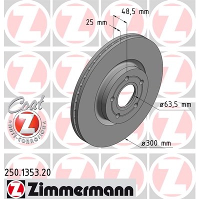 Слика на кочионен диск ZIMMERMANN COAT Z 250.1353.20 за Volvo C70 2 Convertible T5 - 230 коњи бензин