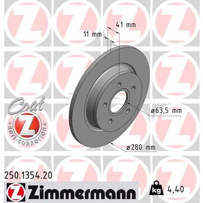 Слика на кочионен диск ZIMMERMANN COAT Z 250.1354.20 за Volvo C70 2 Convertible T5 - 230 коњи бензин