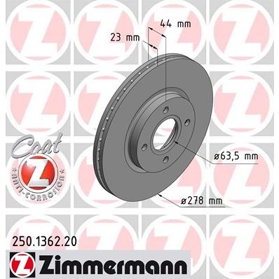 Слика на кочионен диск ZIMMERMANN COAT Z 250.1362.20 за Ford B-Max 1.4 LPG - 90 коњи Бензин/Автогаз (LPG)