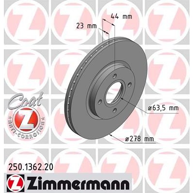 Слика на кочионен диск ZIMMERMANN COAT Z 250.1362.20 за Ford B-Max 1.4 - 90 коњи бензин