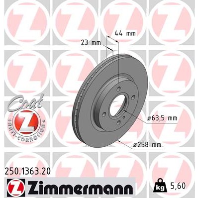 Слика на кочионен диск ZIMMERMANN COAT Z 250.1363.20 за Ford Fiesta 6 1.4 TDCi - 70 коњи дизел