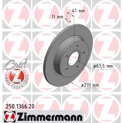 Слика на кочионен диск ZIMMERMANN COAT Z 250.1366.20 за Ford Focus 3 Turnier 1.6 LPG - 120 коњи Бензин/Автогаз (LPG)