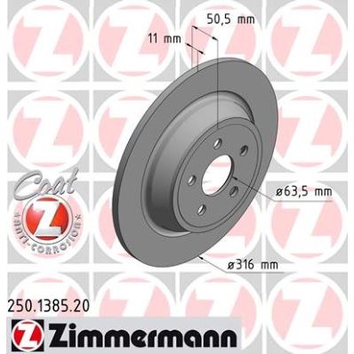 Слика на кочионен диск ZIMMERMANN COAT Z 250.1385.20 за Ford Galaxy (CK) 2.0 TDCi Bi-Turbo - 210 коњи дизел