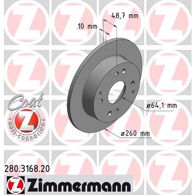 Слика на кочионен диск ZIMMERMANN COAT Z 280.3168.20 за Rover 600 (RH) 618 i/Si - 115 коњи бензин