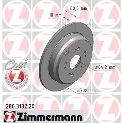 Слика на кочионен диск ZIMMERMANN COAT Z 280.3182.20 за Honda CR-V 4 (RE) 1.6 i-DTEC - 120 коњи дизел