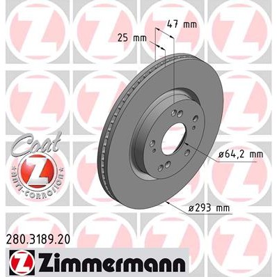 Слика на кочионен диск ZIMMERMANN COAT Z 280.3189.20 за Honda Civic 9 1.4 i-VTEC - 99 коњи бензин