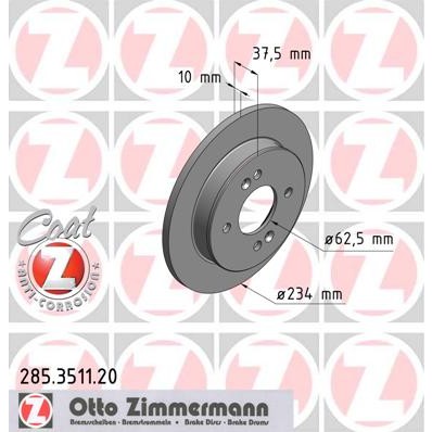 Слика на кочионен диск ZIMMERMANN COAT Z 285.3511.20 за Hyundai i10 1.2 - 78 коњи бензин