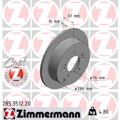 Слика на кочионен диск ZIMMERMANN COAT Z 285.3512.20 за Hyundai ix35 (LM) 2.0 GDi - 166 коњи бензин