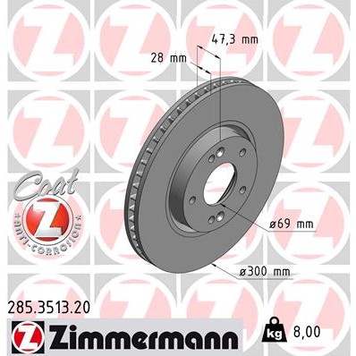 Слика на кочионен диск ZIMMERMANN COAT Z 285.3513.20 за Hyundai i30 Coupe 1.4 - 101 коњи бензин