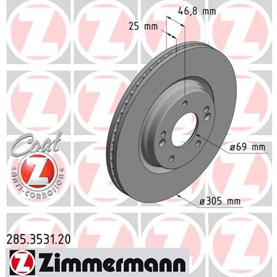 Слика на кочионен диск ZIMMERMANN COAT Z 285.3531.20 за Hyundai i30 Estate (PDE) 1.6 CRDi - 110 коњи дизел