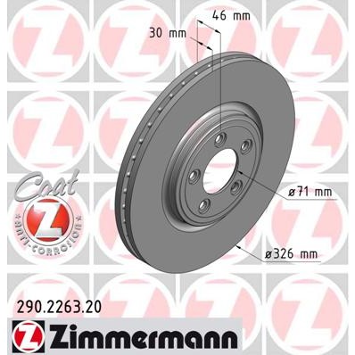 Слика на кочионен диск ZIMMERMANN COAT Z 290.2263.20 за Jaguar XF Saloon (J05,CC9) 4.2 - 298 коњи бензин