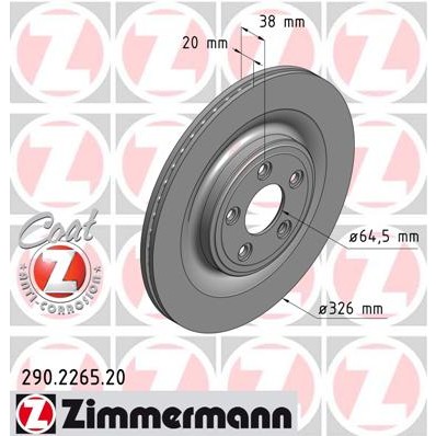 Слика на кочионен диск ZIMMERMANN COAT Z 290.2265.20 за Jaguar XF Saloon (J05,CC9) 3.0 D - 275 коњи дизел