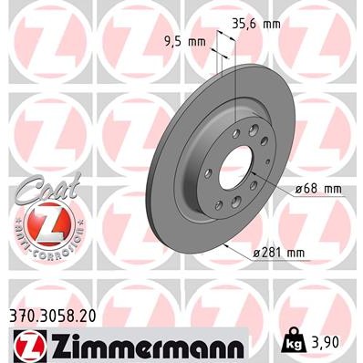 Слика на кочионен диск ZIMMERMANN COAT Z 370.3058.20 за Mazda CX-3 (DK) 1.5 D - 105 коњи дизел