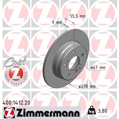 Слика на кочионен диск ZIMMERMANN COAT Z 400.1412.20 за Mercedes E-class Estate (s124) E 200 T (124.079) - 136 коњи бензин