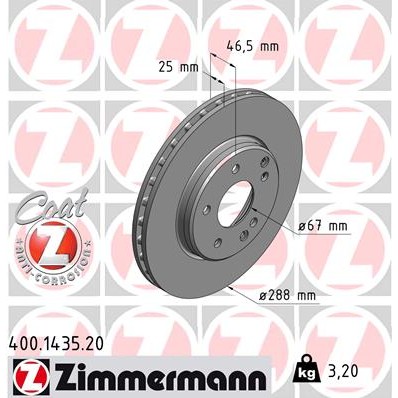 Слика на кочионен диск ZIMMERMANN COAT Z 400.1435.20 за Mercedes C-class Sports Coupe (CL203) C 160 Kompressor (203.730) - 122 коњи бензин