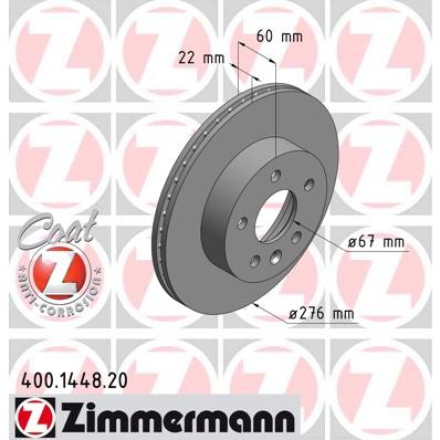 Слика на кочионен диск ZIMMERMANN COAT Z 400.1448.20 за Mercedes Vito BOX (638) 110 CDI 2.2 (638.094) - 102 коњи дизел