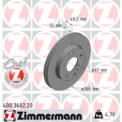 Слика на Кочионен диск ZIMMERMANN COAT Z 400.3602.20