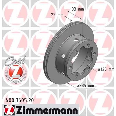 Слика на кочионен диск ZIMMERMANN COAT Z 400.3605.20 за Mercedes Sprinter 4-t Bus (904) 411 CDI - 109 коњи дизел