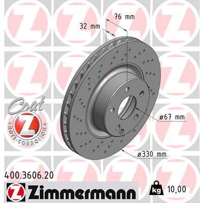 Слика на кочионен диск ZIMMERMANN COAT Z 400.3606.20 за Mercedes S-class Saloon (w220) S 400 CDI (220.028, 220.128) - 260 коњи дизел