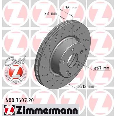 Слика на кочионен диск ZIMMERMANN COAT Z 400.3607.20 за Mercedes S-class Saloon (w220) S 430 (220.070, 220.170) - 279 коњи бензин